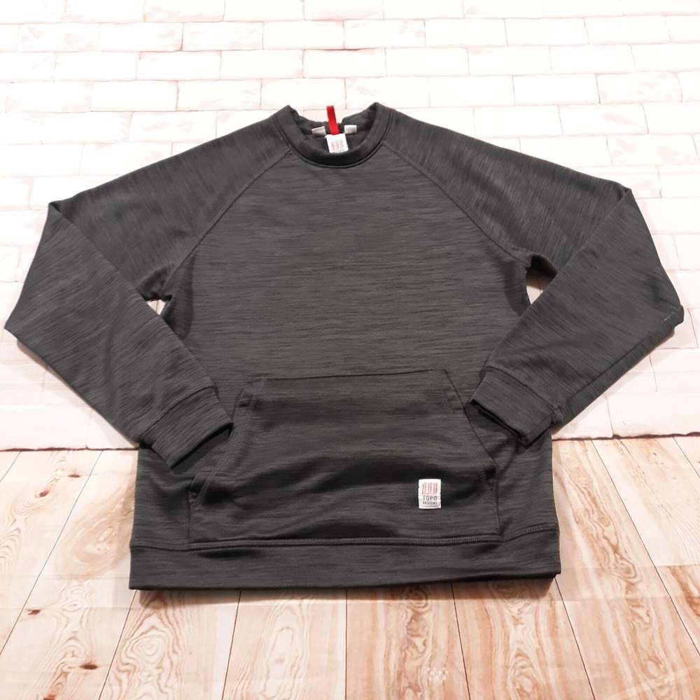 Topo Designs Sweatshirt Mens Small Crew Neck Pullover Fleece Outdoor Raglan Gray